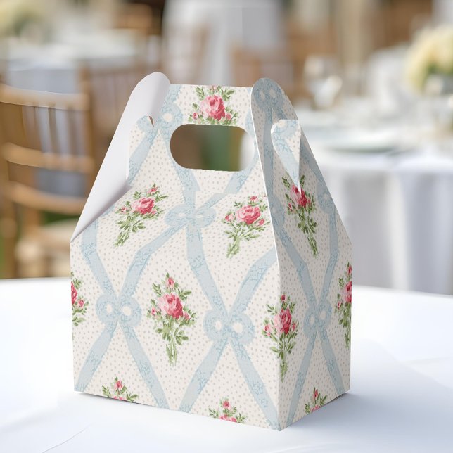 Pink Victorian Roses w/Blue Ribbon Lattice Favour Box (Creator Uploaded)