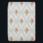 Pink Victorian Roses w/Blue Ribbon Lattice iPad Pro Cover<br><div class="desc">Pretty Victorian pink rose bouquets with diagonal lattice of pale blue ribbons and bows on soft eggshell background with subtle grey dots. Design is seamless and scaleable.</div>