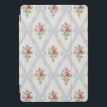 Pink Victorian Roses w/Blue Ribbon Lattice iPad Pro Cover<br><div class="desc">Pretty Victorian pink rose bouquets with diagonal lattice of pale blue ribbons and bows on soft eggshell background with subtle grey dots. Design is seamless and scaleable.</div>