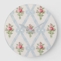 Pink Victorian Roses w/Blue Ribbon Lattice