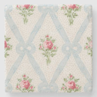 Pink Victorian Roses w/Blue Ribbon Lattice