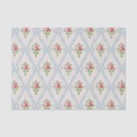 Pink Victorian Roses w/Blue Ribbon Lattice
