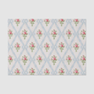 Pink Victorian Roses w/Blue Ribbon Lattice Tissue Paper