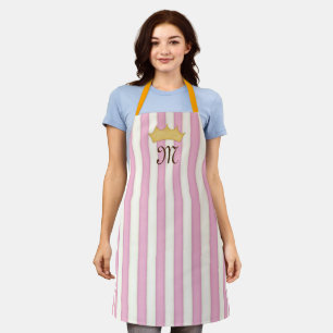 Pink Victorian Stripes Crowned Monogram Princess Apron