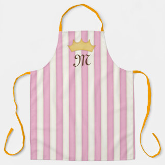 Pink Victorian Stripes Crowned Monogram Princess Apron