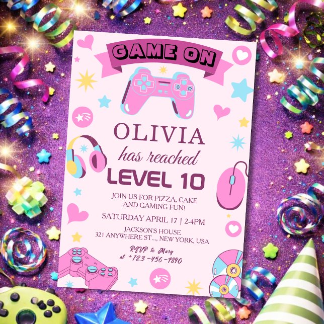 Pink Video Gamer Girl Birthday Invitation (Creator Uploaded)