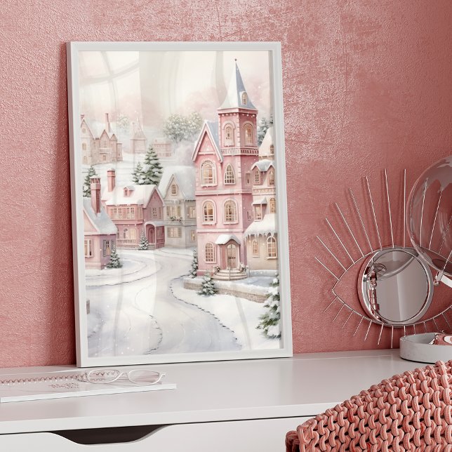 Pink Village Christmas Wonderland Snow Poster (Creator Uploaded)