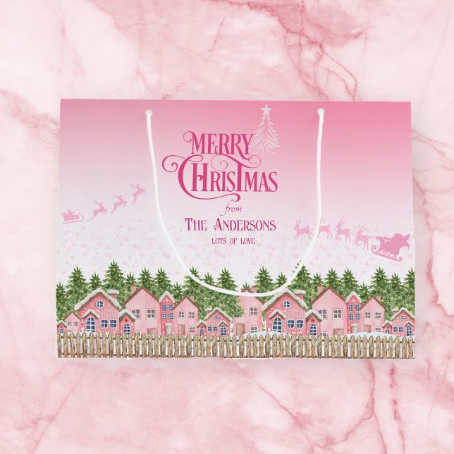 Pink Village Merry Christmas Snow Festive Gift Bag (Creator Uploaded)