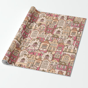 Pink Village Neighbourhood City Homes Welcome Wrapping Paper