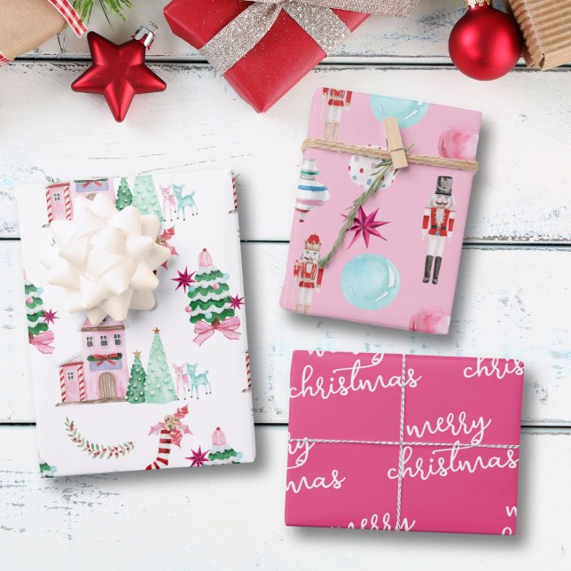 Pink Village Vintage Christmas Wrapping Paper Sheet (Creator Uploaded)