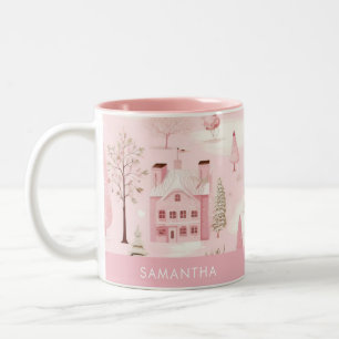 Pink Village Winter Christmas Mug