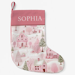 Pink Village Winter Wonderland Girls Small Christmas Stocking