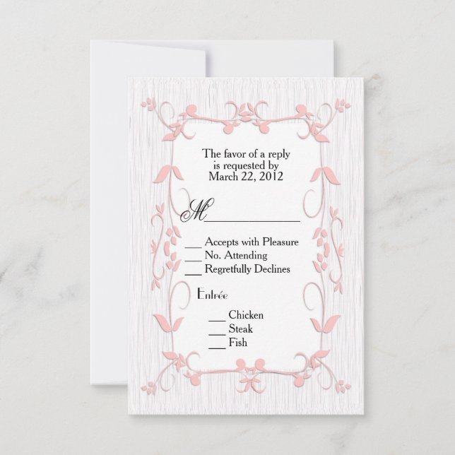 Pink Vines on Wood RSVP with Menu Choice (Front)