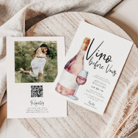 Pink Vino Before Vows Qr Code Photo Bridal Shower