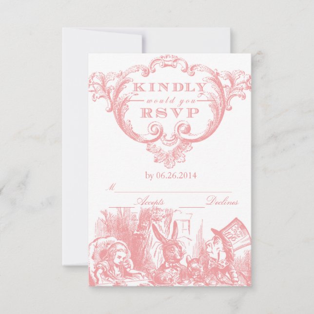 Pink Vintage Alice in Wonderland RSVP Cards (Front)