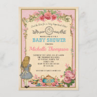 Pink Vintage Alice in Wonderland Tea Party Invite