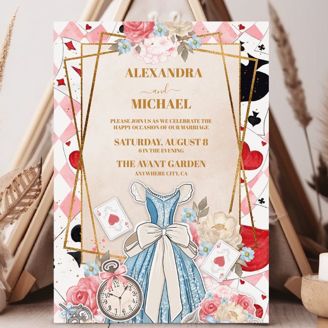 Pink Vintage Alice in Wonderland Wedding Invitation (Creator Uploaded)
