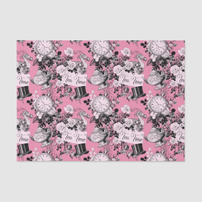 Pink Vintage Alice Teatime Tissue Paper (Front)