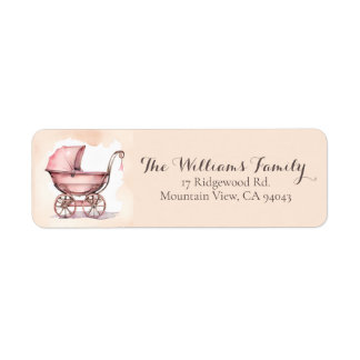 Pink Vintage Antique Rose Stroller Baby Shower Return Address Label