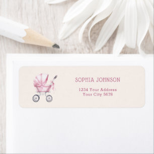 Pink Vintage Baby Carriage Baby Shower Address Return Address Label