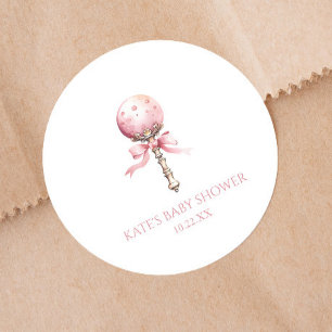 Pink Vintage Baby Rattle Toy Nursery Baby Shower Classic Round Sticker