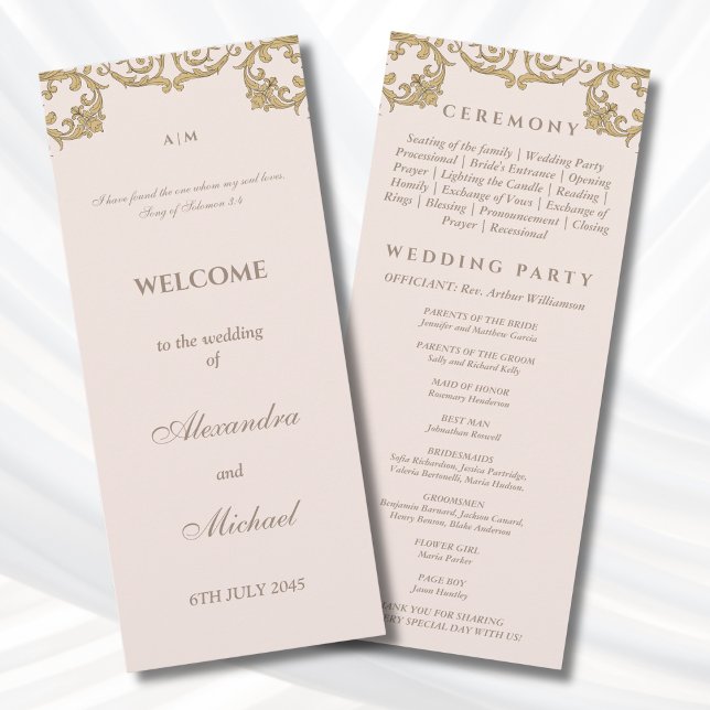 Pink Vintage Baroque Christian Wedding Program (Creator Uploaded)
