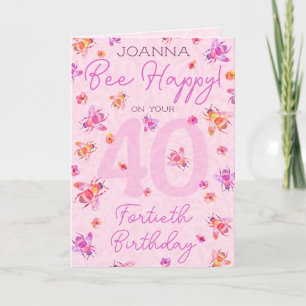 Pink Vintage Bee 40th Birthday Card