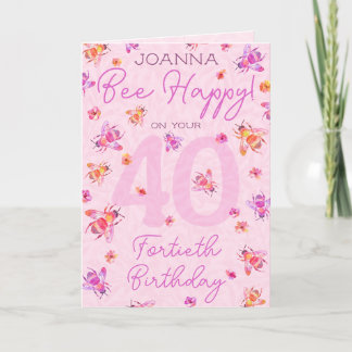 Pink Vintage Bee 40th Birthday Card