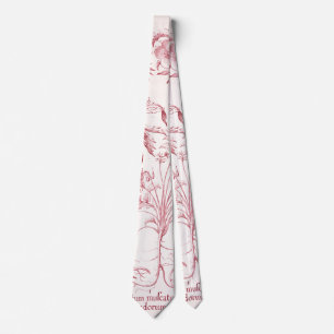 Pink Vintage Botanical Art Tie