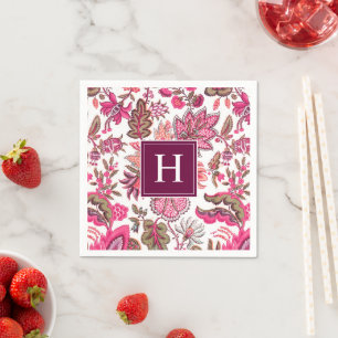 Pink Vintage Botanical Monogrammed Napkin