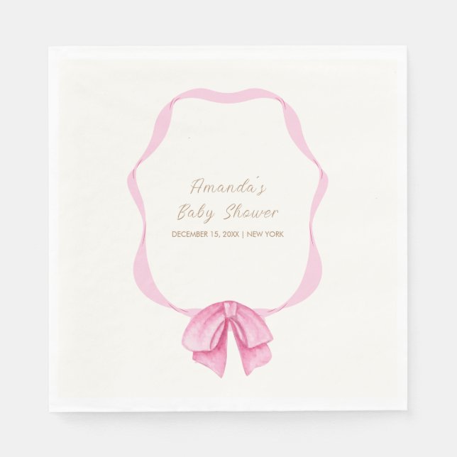 Pink Vintage Bow Frame Girl Baby Shower Napkin (Front)