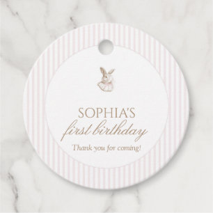Pink Vintage Bunny Some Bunny Is Turning One Favour Tags