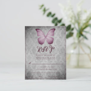 Pink Vintage Butterfly Damask Wedding RSVP