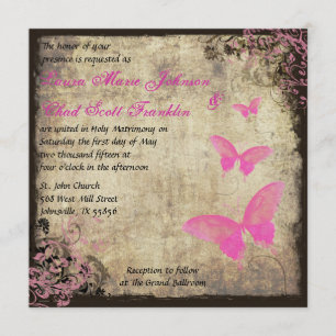 Pink Vintage Butterfly Invitation