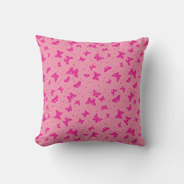 Pink vintage butterfly motif pattern cushion (Front)