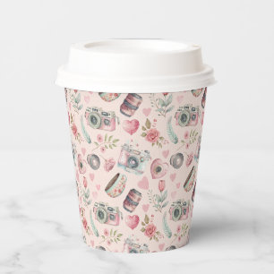 Pink Vintage Camera  Paper Cups