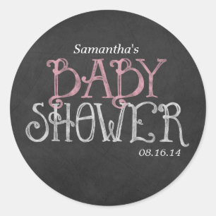 Pink Vintage Chalkboard Baby Shower Classic Round Sticker