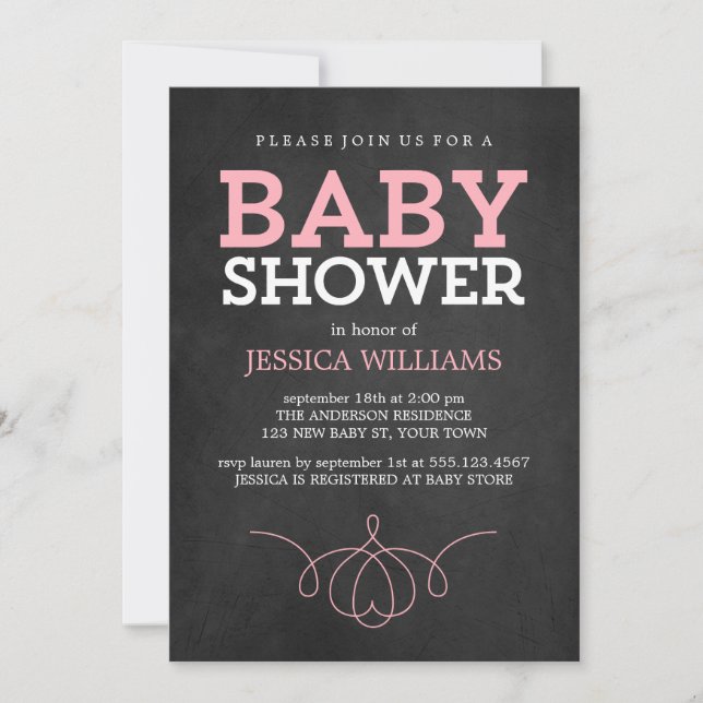 Pink Vintage Chalkboard Baby Shower Invitation (Front)