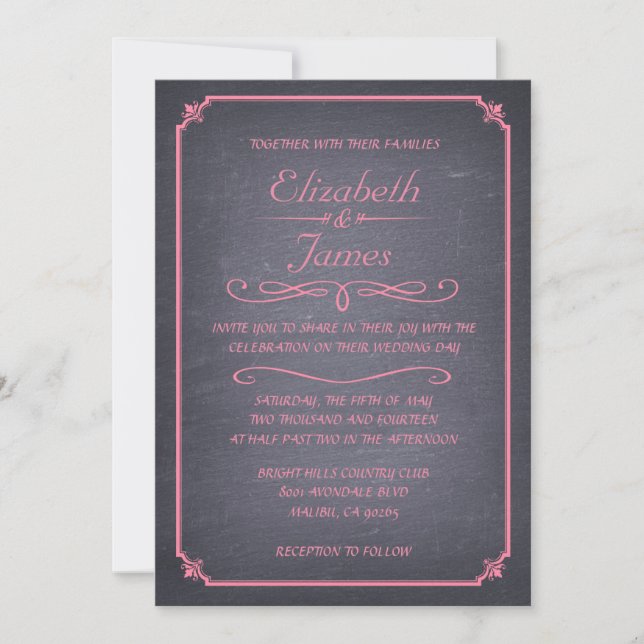 Pink Vintage Chalkboard Wedding Invitations (Front)
