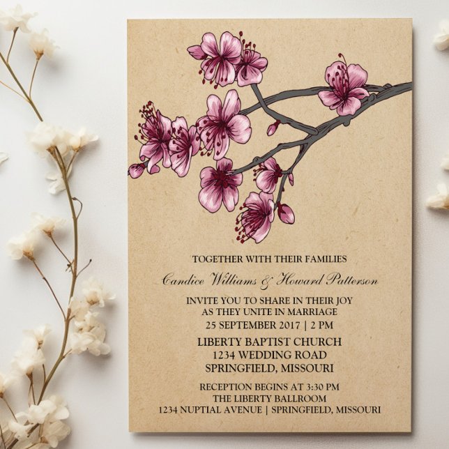 Pink Vintage Cherry Blossoms Wedding Invite (Pink Vintage Cherry Blossoms Wedding Invite)