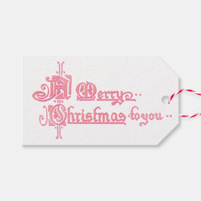 Pink Vintage Christmas Message Gift Tag (Front (Horizontal))