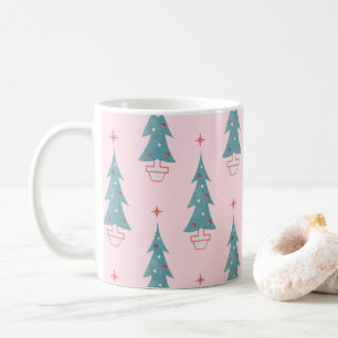 Pink Vintage Christmas Tree Christmas Pattern Coffee Mug
