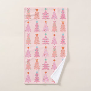 Pink Vintage Christmas Trees Hand Towel
