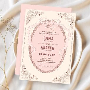 Pink vintage classic romantic decorative wedding invitation