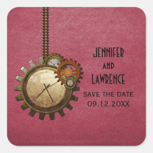 Pink Vintage Clock Save the Date Stickers