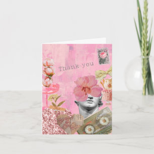 Pink Vintage Collage Thank You Card