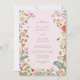 Pink Vintage Colourful Wedding Invitation