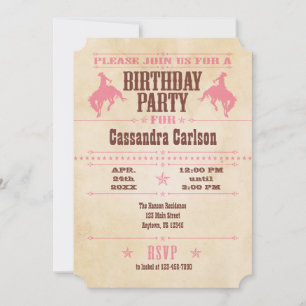 Pink Vintage Cowboy Birthday Invitation