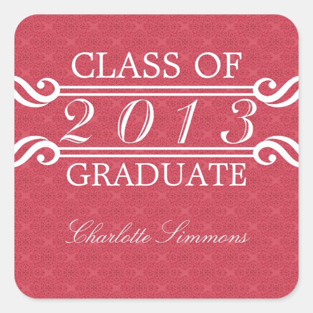 Pink Vintage Damask 2013 Graduation Stickers (Front)