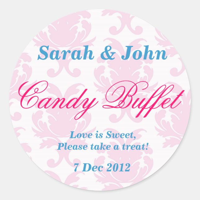 Pink Vintage damask Candy Buffet Sticker (Front)